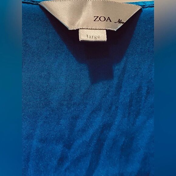 ZOA New York Blue Flutter Sleeve Ruffled Silk Blouse Size L - Picture 7 of 8